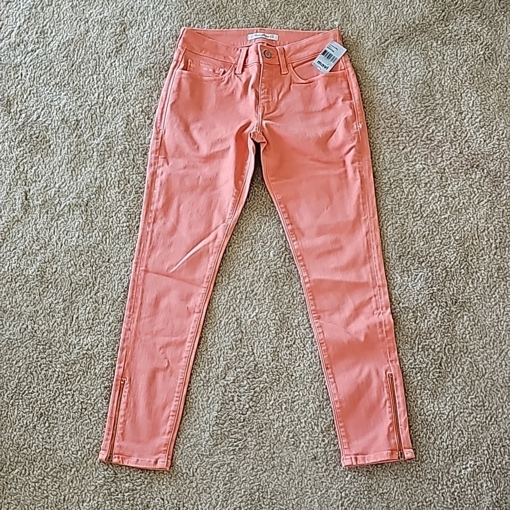 Mavi Alexa Mid Rise Skinny Ankle Zip Denim Jeans Pink 27